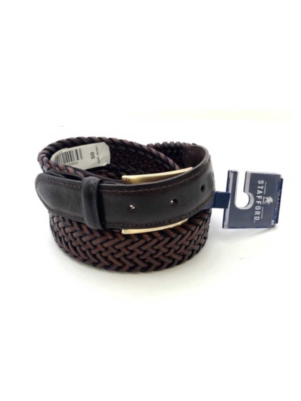 Stafford Big & Tall Brown Leather Braided Trouser Belt NWT